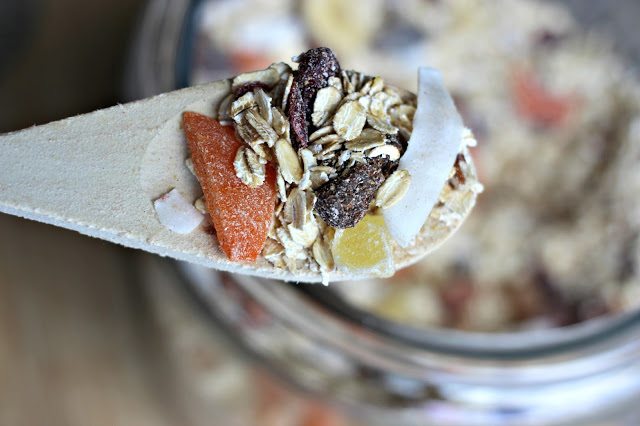 oats, dried fruit and coconut flakes