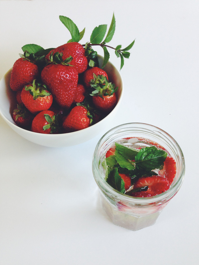 strawberry + mint infused water