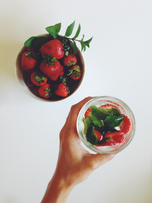 strawberry + mint infused water