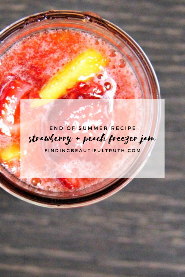 my favorite end of summer recipe | strawberry + peach freezer jam recipe via Finding Beautiful Truth