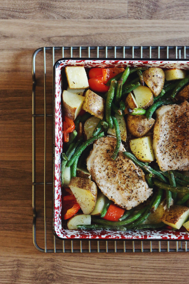 peppered pork chops and veggies