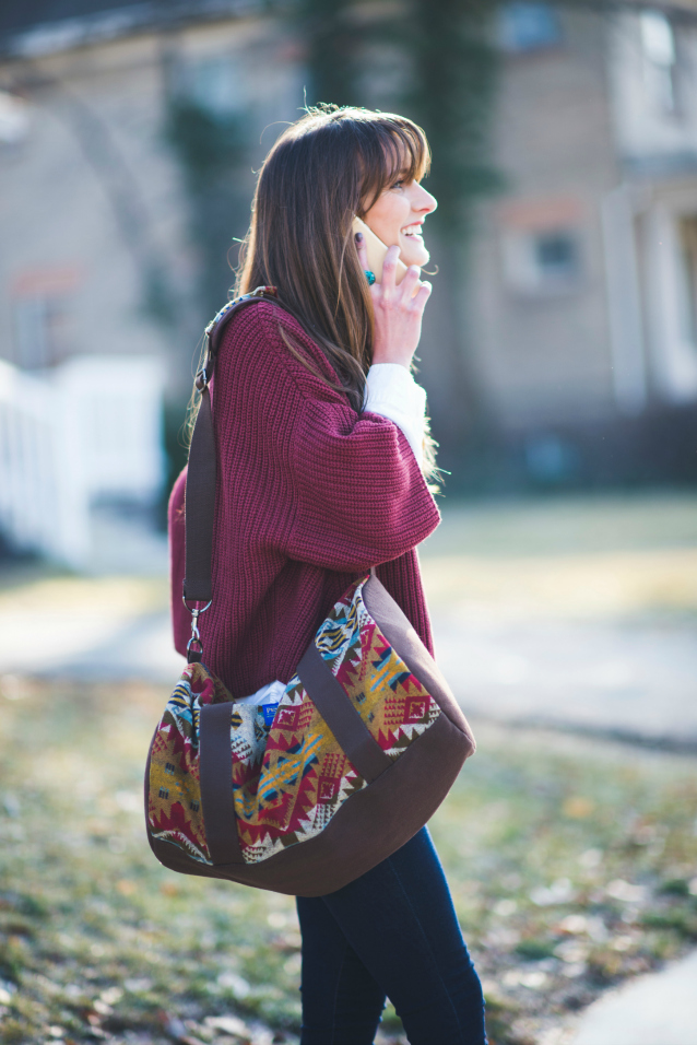 sweater weather & a pendleton aztec duffle bag