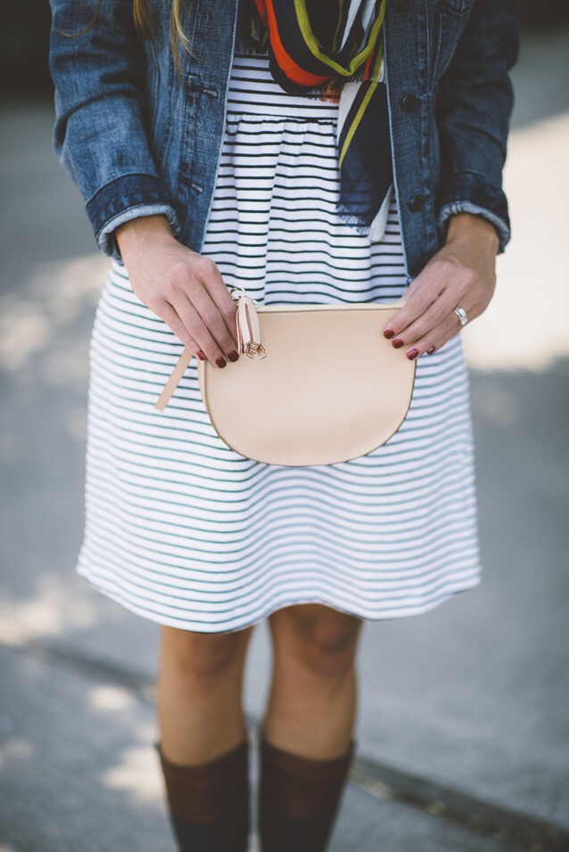 finding beautiful truth, dress with denim, fall style