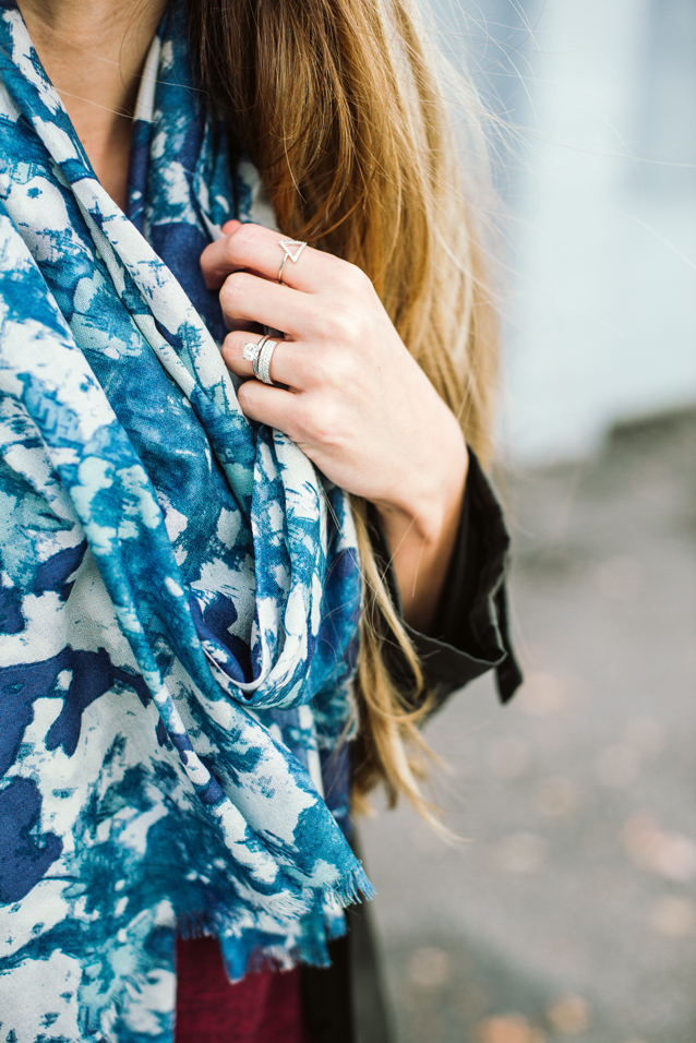 silver rings, finding beautiful truth, floral silk scarf