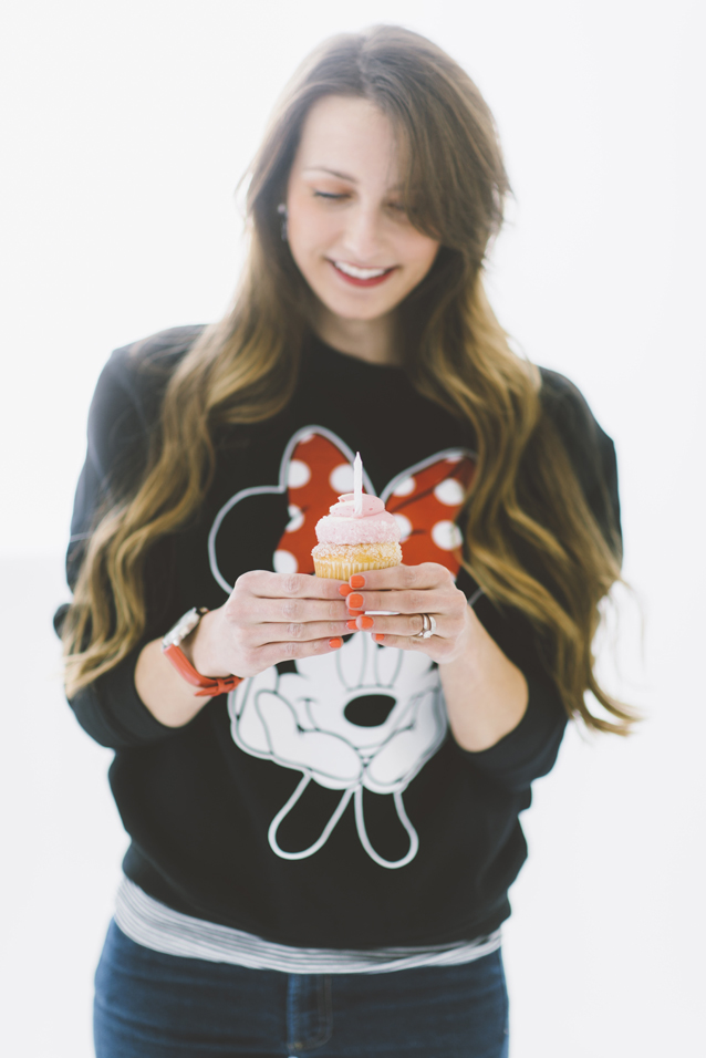 finding beautiful truth, minnie mouse sweatshirt, birthday cupcake