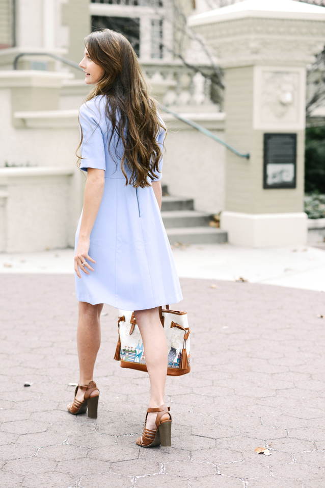 vince camuto blue dress, finding beautiful truth, fit and flare