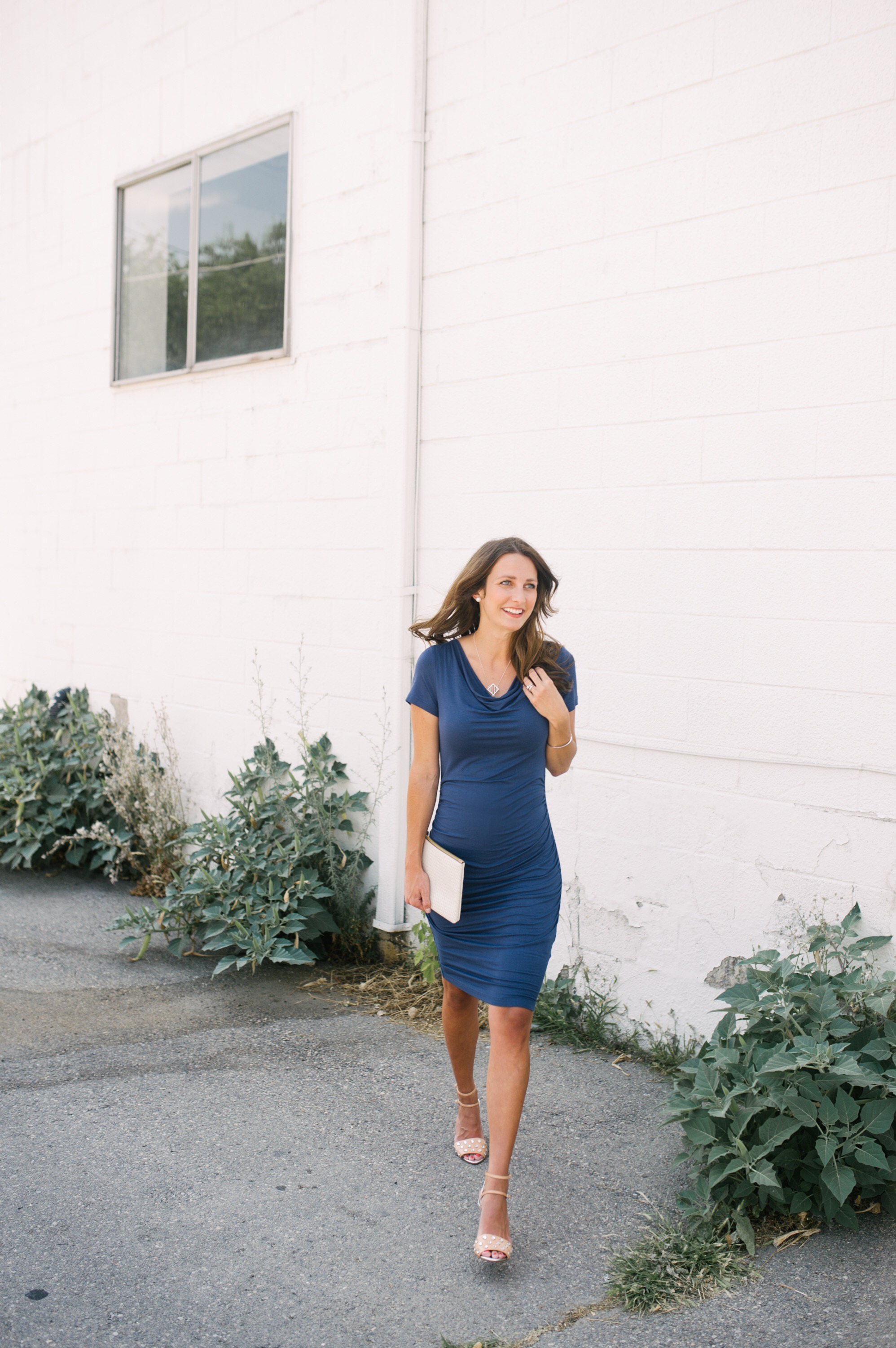 blue pencil dress with nude heels | Finding Beautiful Truth