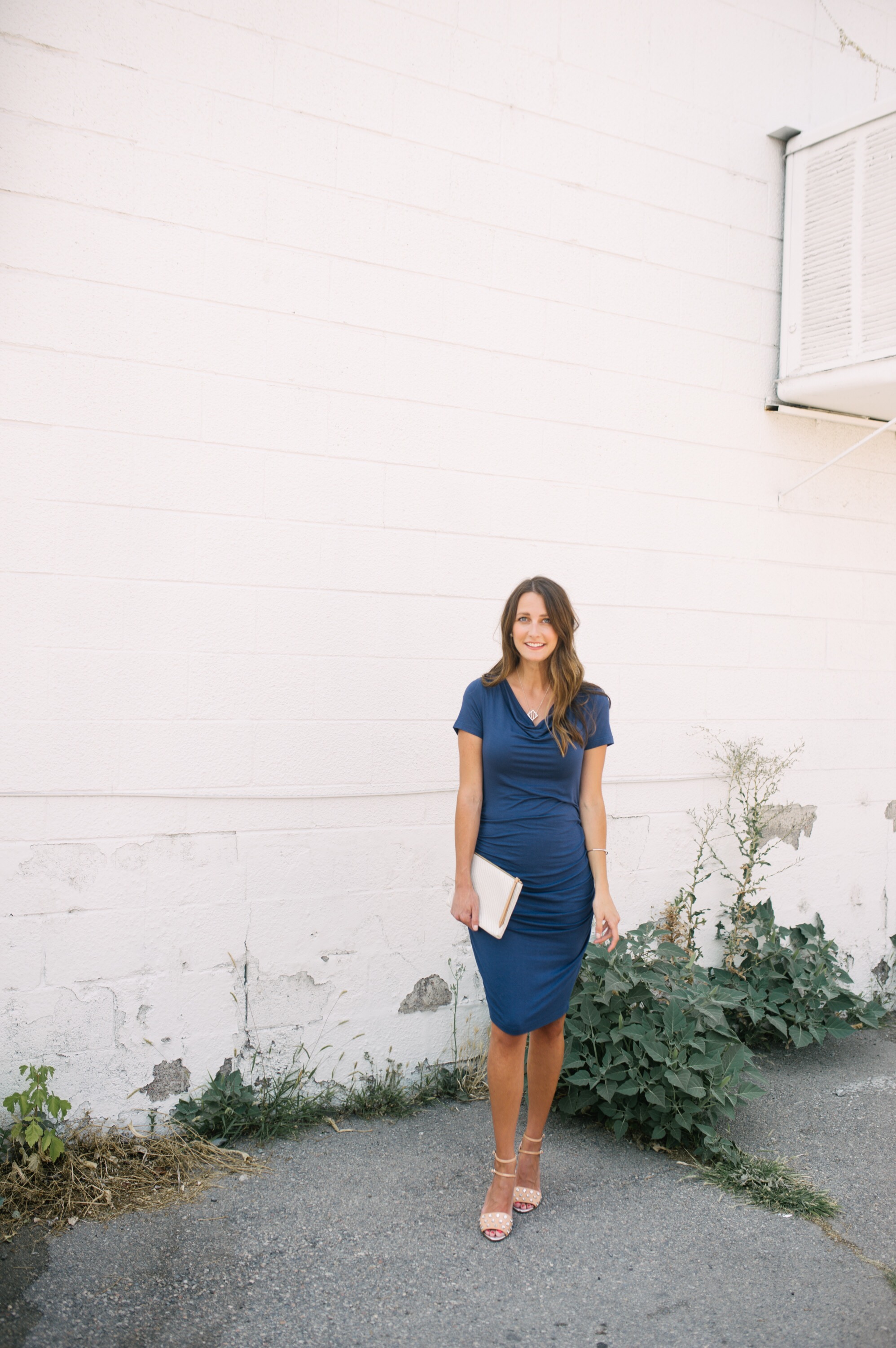 blue pencil dress with nude heels | Finding Beautiful Truth