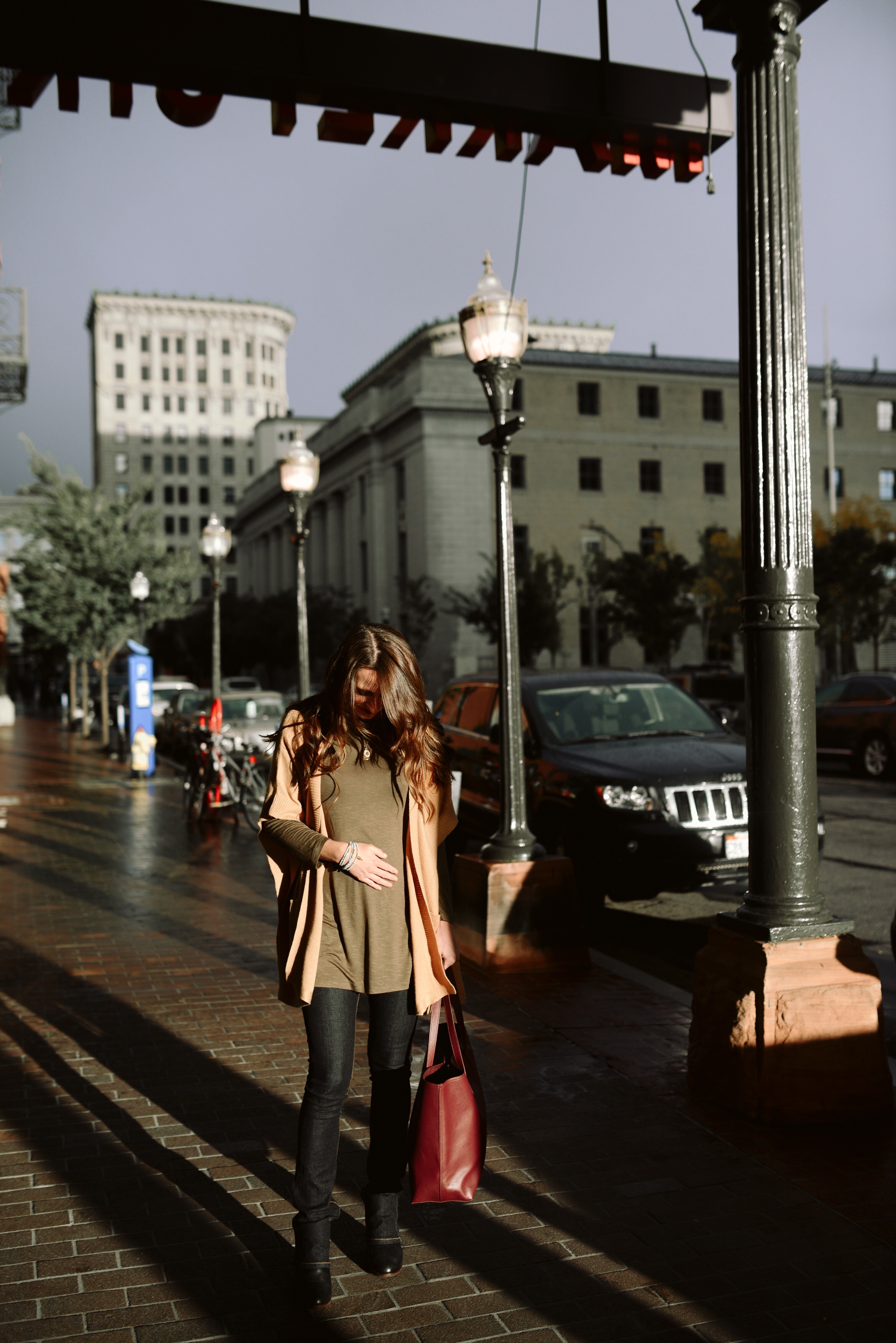 straight leg denim with fall layers via Finding Beautiful Truth