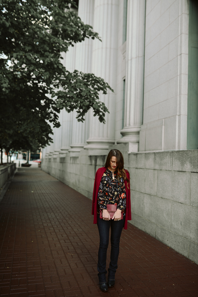 dark floral with denim | via Finding Beautiful Truth