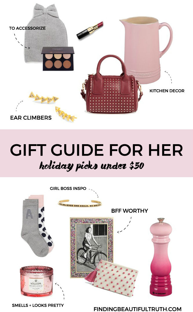 holiday gifts for her under $50 | gift guide via Finding Beautiful Truth