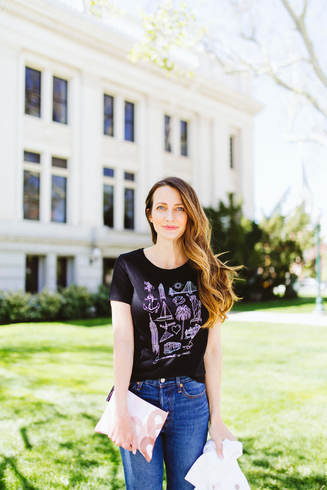 summer graphic tee styled with a white denim jacket | via Finding Beautiful Truth