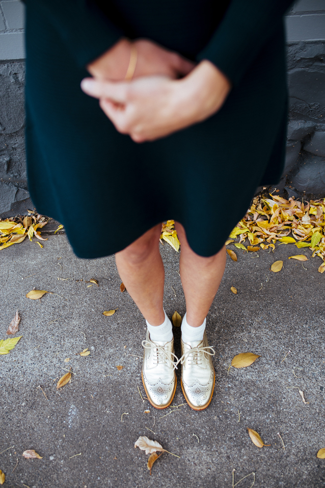 celebrating sweater dress season in gold metallic shoes | holiday ready via Finding Beautiful Truth