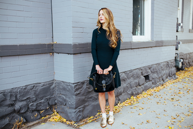 celebrating sweater dress season in gold metallic shoes | holiday ready via Finding Beautiful Truth