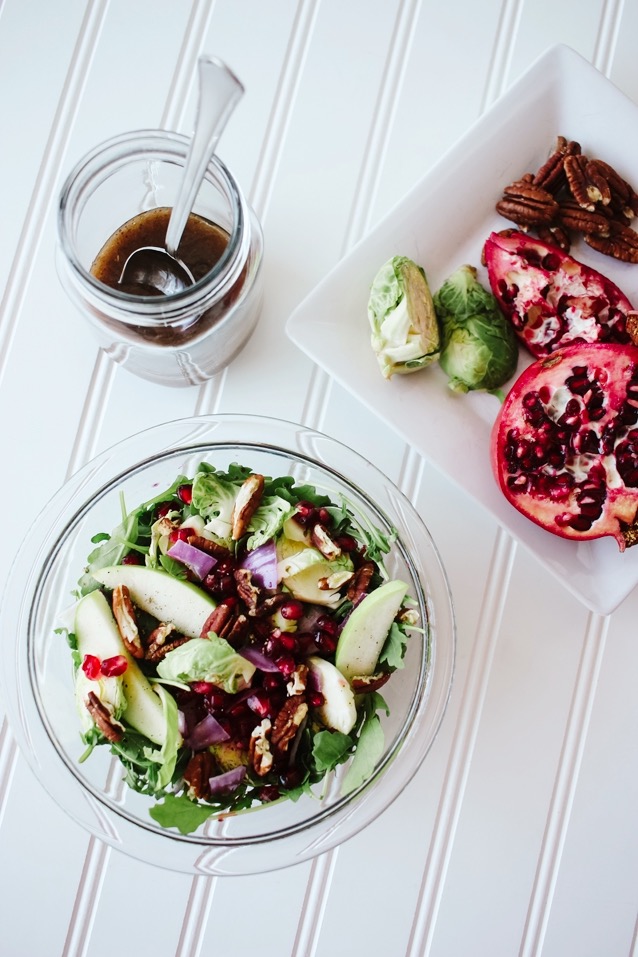 seasonal raw brussel sprout salad with apples and pomegranate | Finding Beautiful Truth