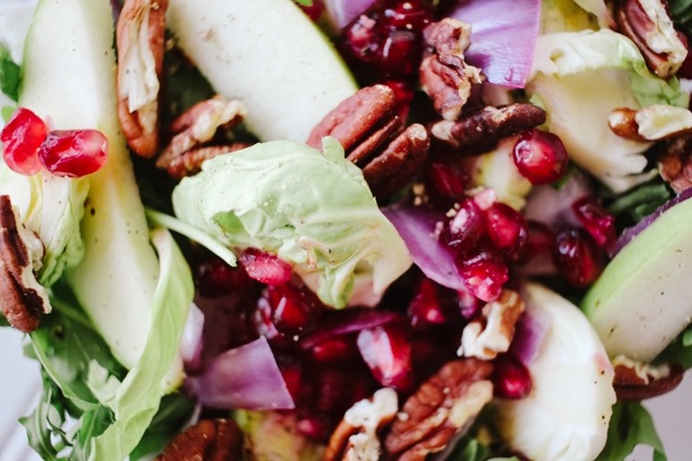 seasonal raw brussel sprout salad with apples and pomegranate | Finding Beautiful Truth