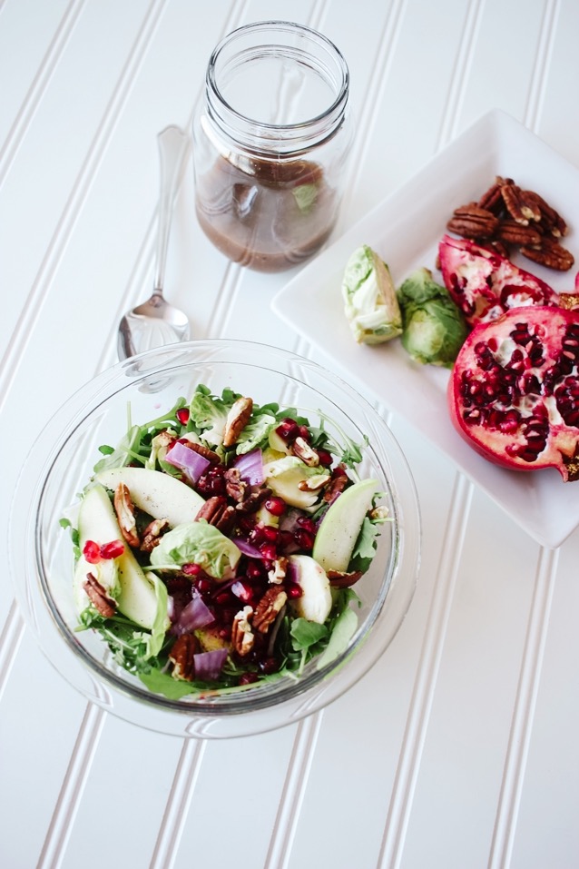 seasonal raw brussel sprout salad with apples and pomegranate | Finding Beautiful Truth