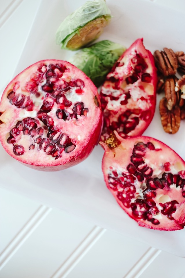 seasonal raw brussel sprout salad with apples and pomegranate | Finding Beautiful Truth