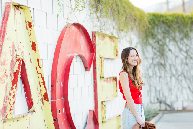 red one piece swimsuit in palm springs | via Finding Beautiful Truth