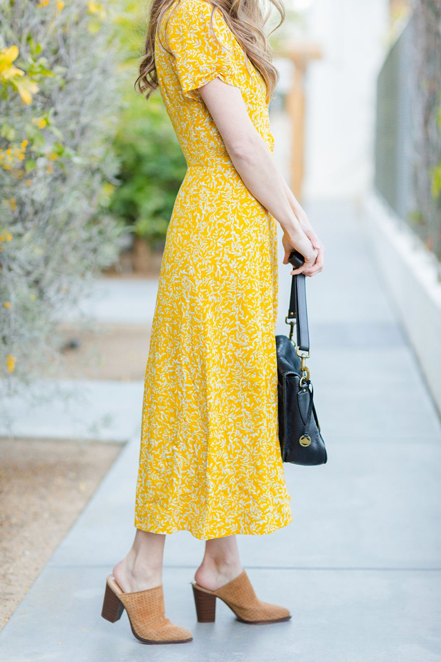 yellow midi dress styled for spring and summer | Finding Beautiful Truth