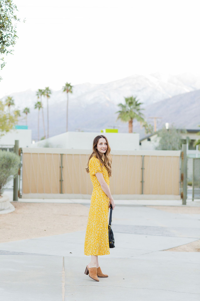 yellow midi dress styled for spring and summer | Finding Beautiful Truth