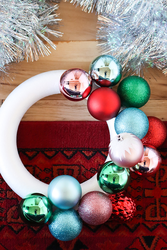 Easy DIY Tinsel Ornament Wreath