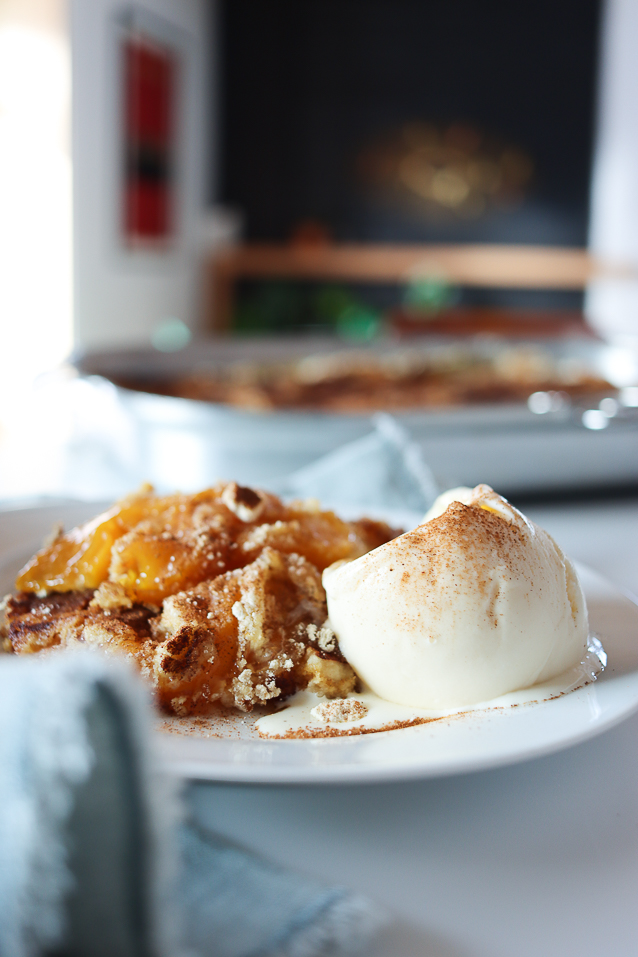 easy peach cobbler dump cake recipe | Finding Beautiful Truth